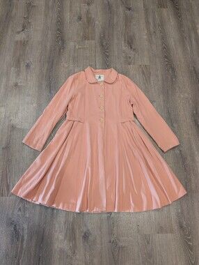 Alice's Pig Pink Pleated Trench Coat Dress Peter Pan Collar Mod Retro US Size 12